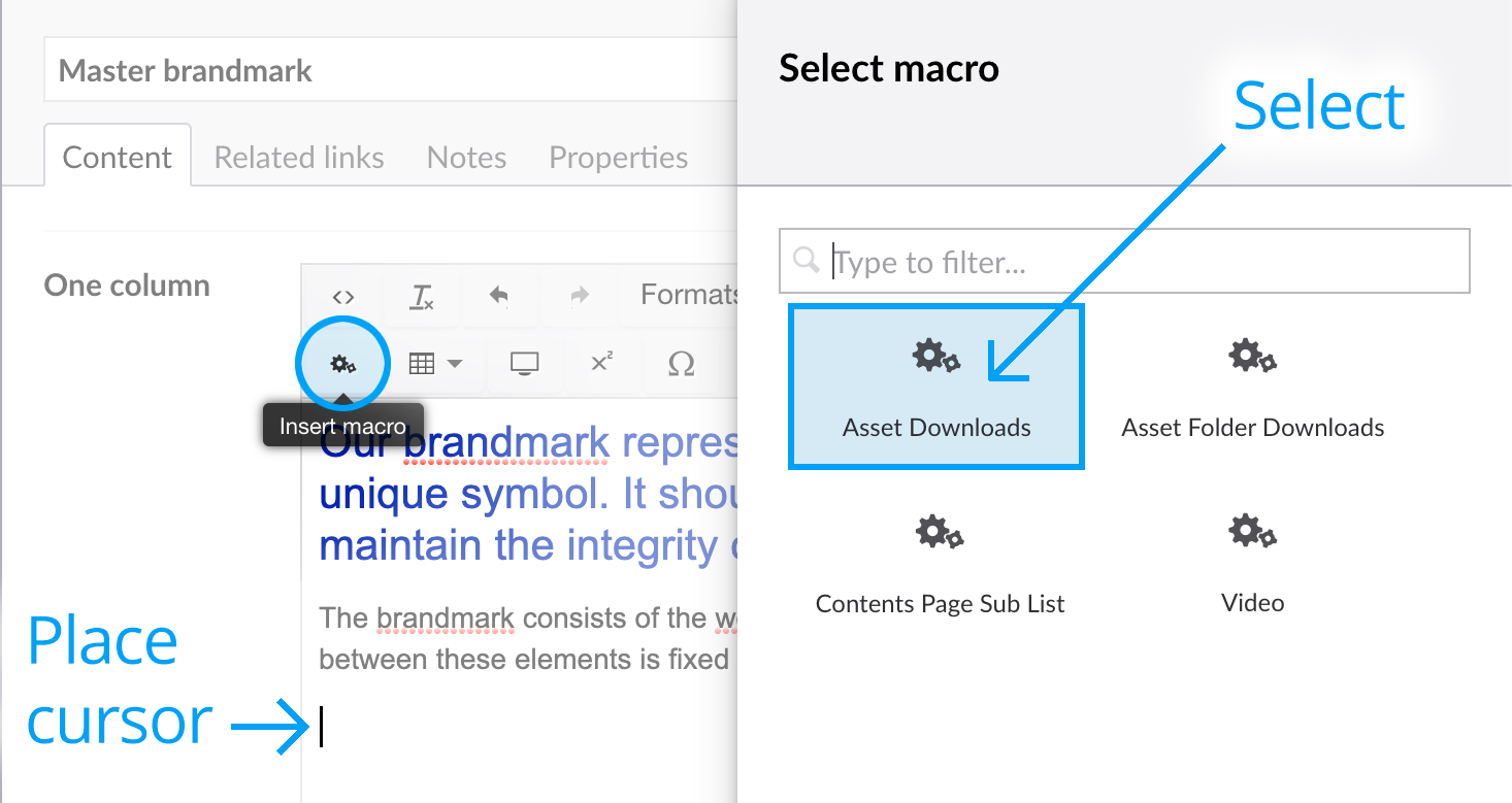 Select asset download macro slide out panel