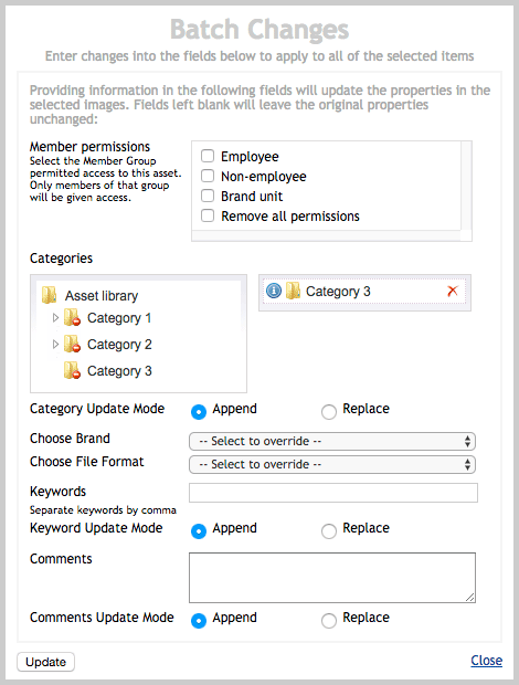 Asset Batch Modify dialog box