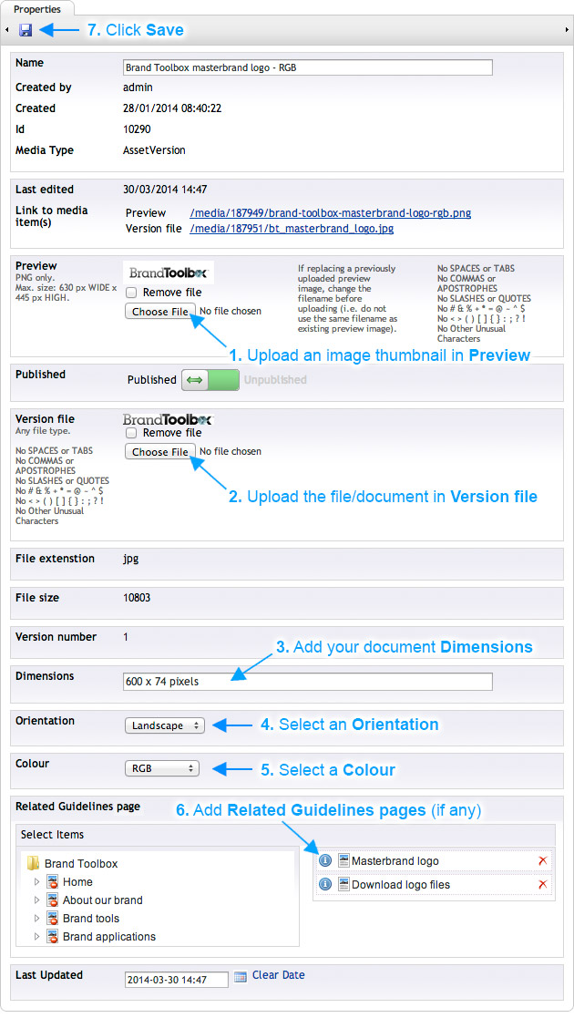 Brand Toolbox Asset Library Asset version properties and uploading your document