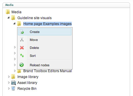 Brand Toolbox Media section actions (context) menu