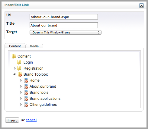 Brand Toolbox Insert Edit Link Internal