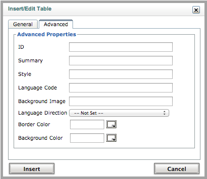 Table Properties Advanced