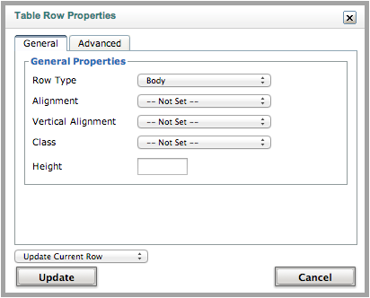 Table Row Properties