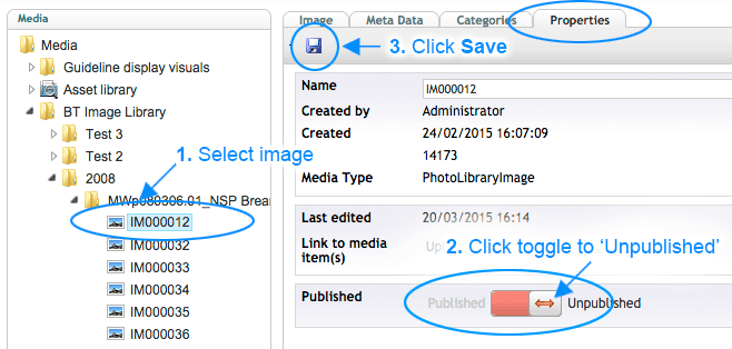 Brand Toolbox Version 3.1 Image Library unpublishing an image toggle