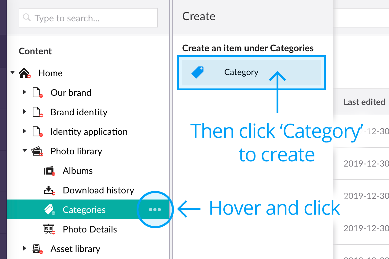 Create a category - Select node