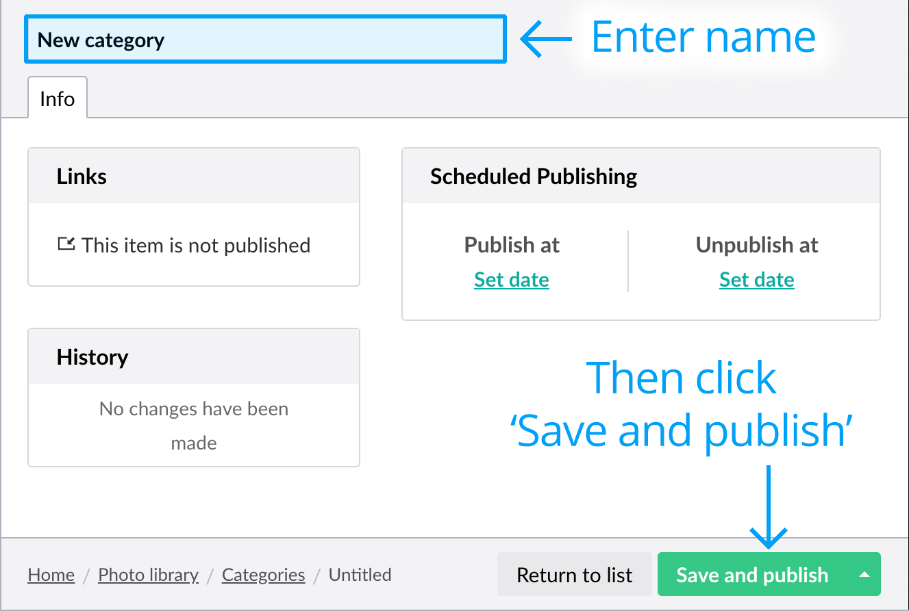 Create a category - Enter name and save