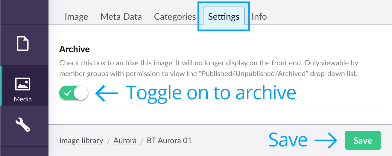 Archiving images toggle on