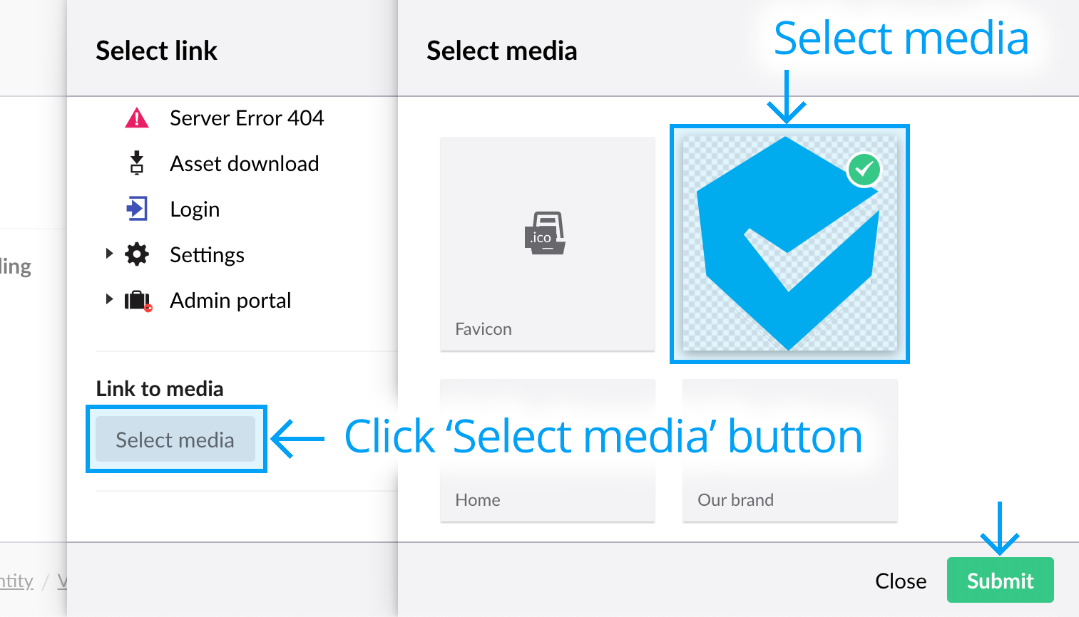 Select media slide out panel