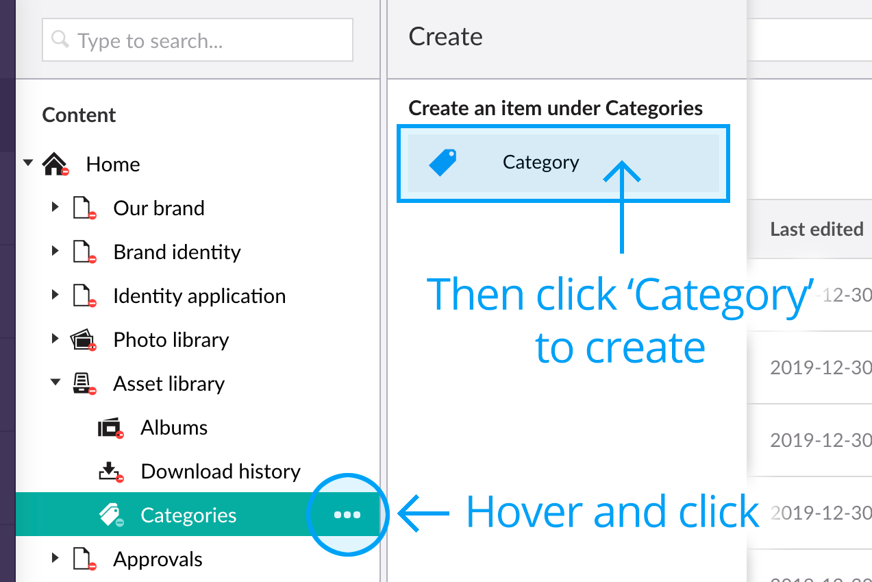 Create an asset category - Select node