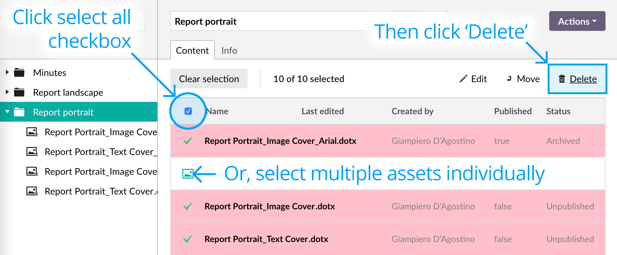 Deleting assets in batch