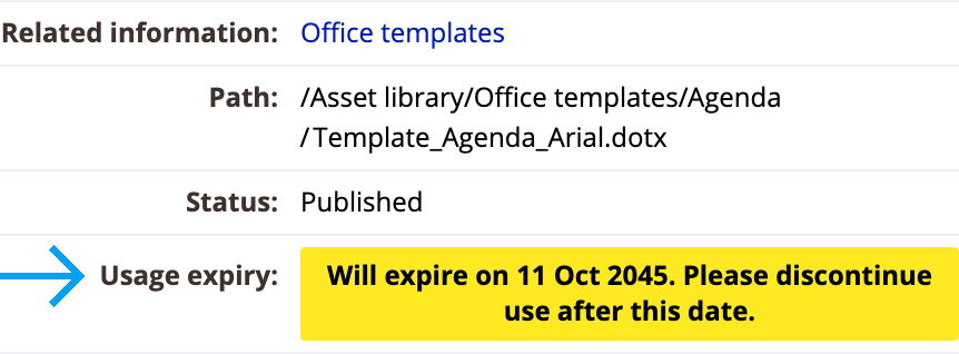 Expiring assets usage expiry date displayed in the frontend
