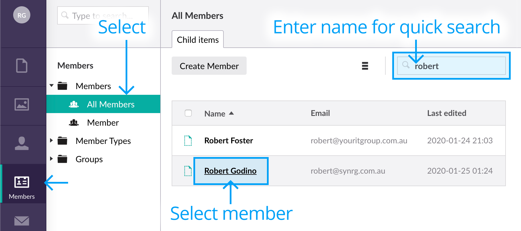 Select Member in backoffice