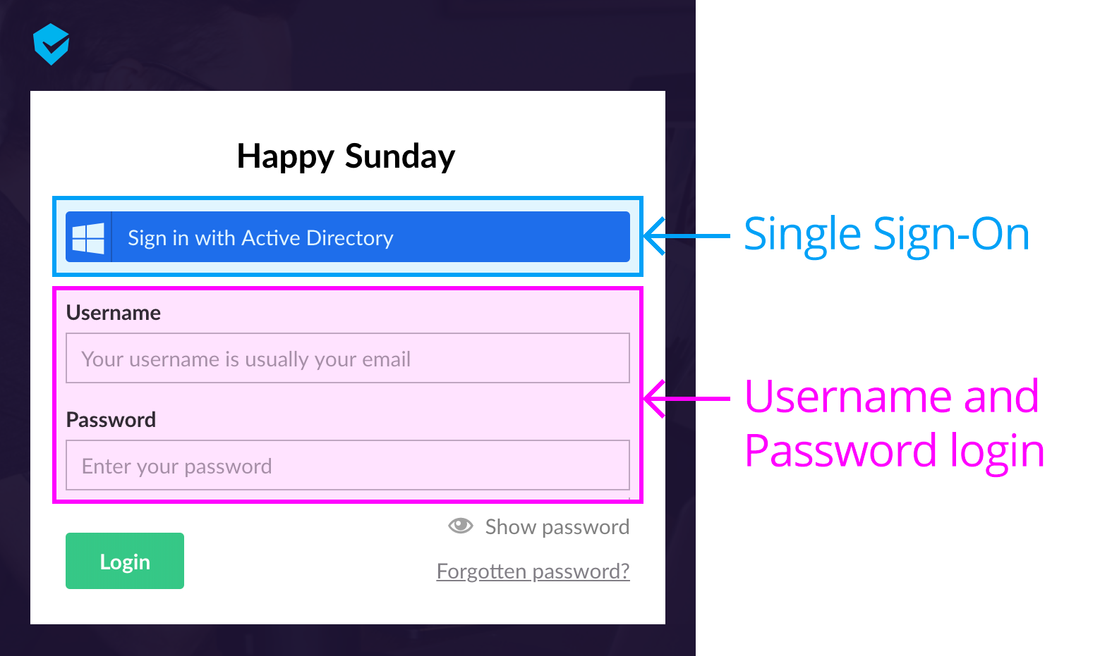 Backoffice login screen options