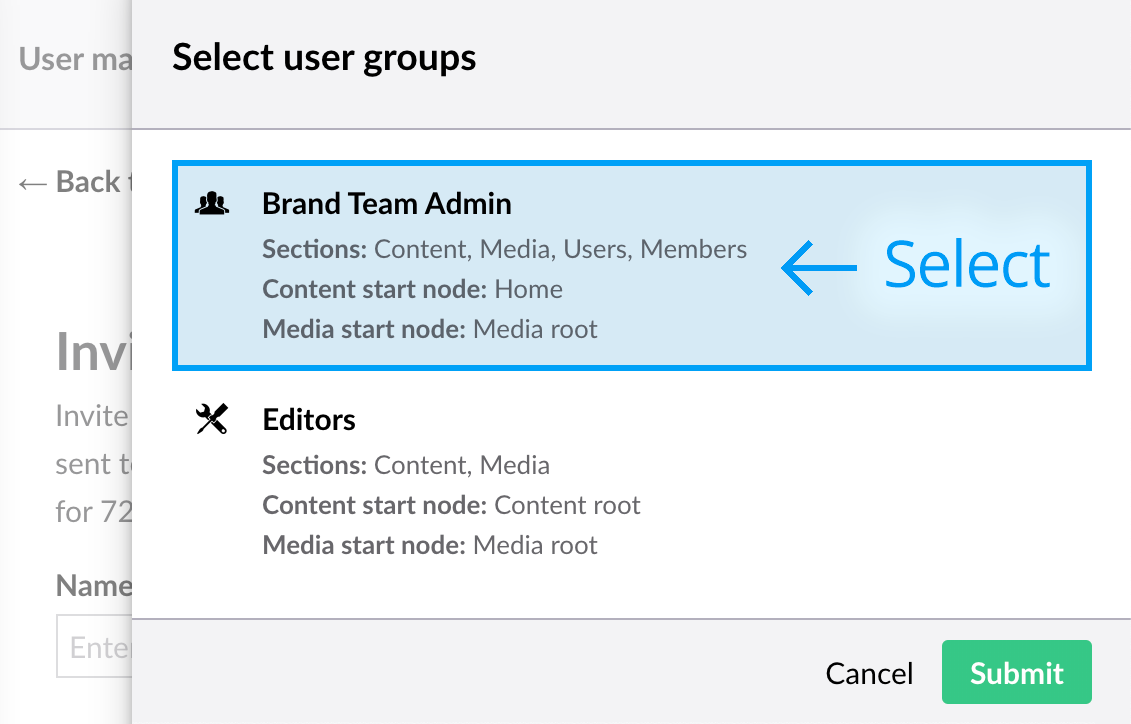 Select user group