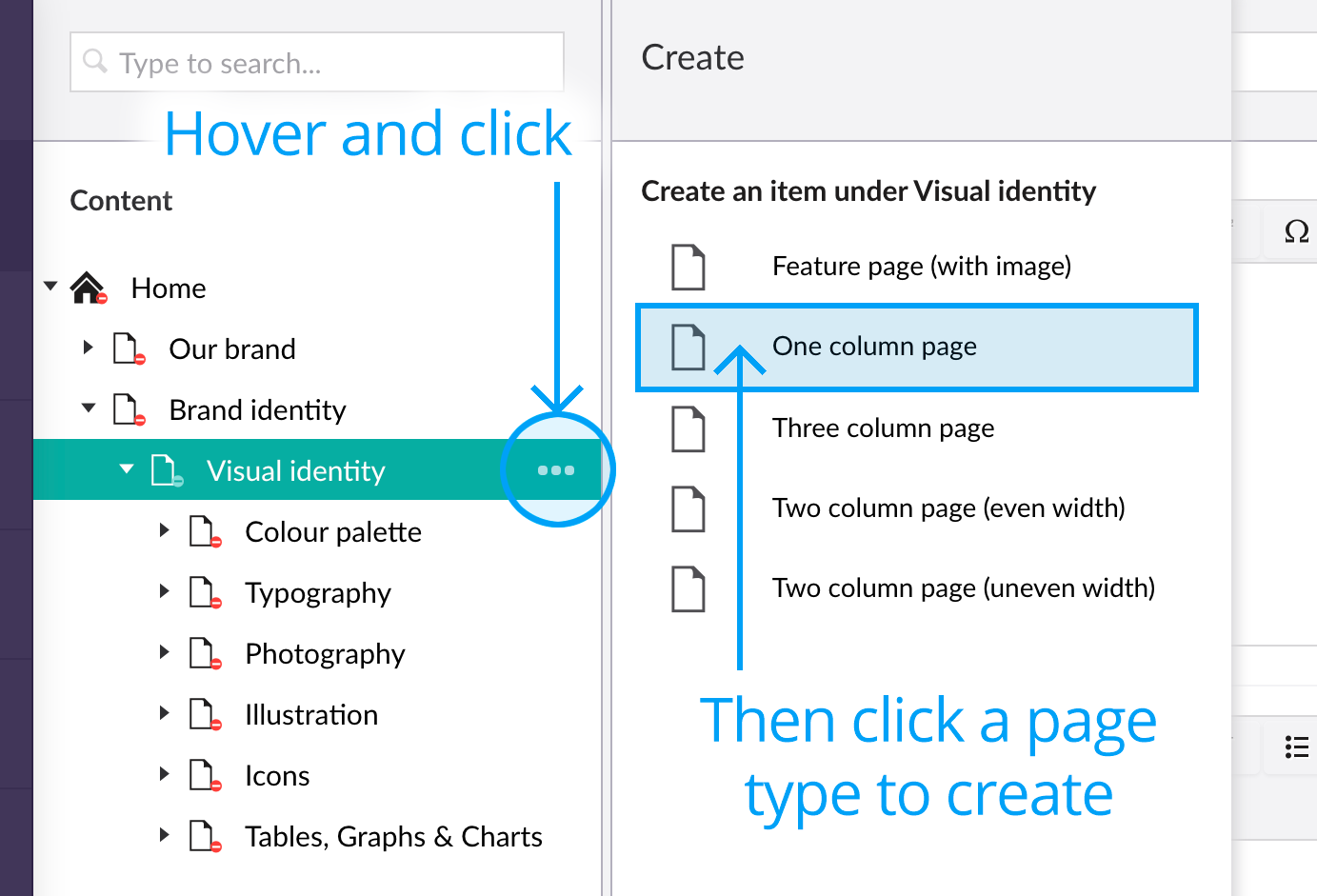 Create a new page - Select node