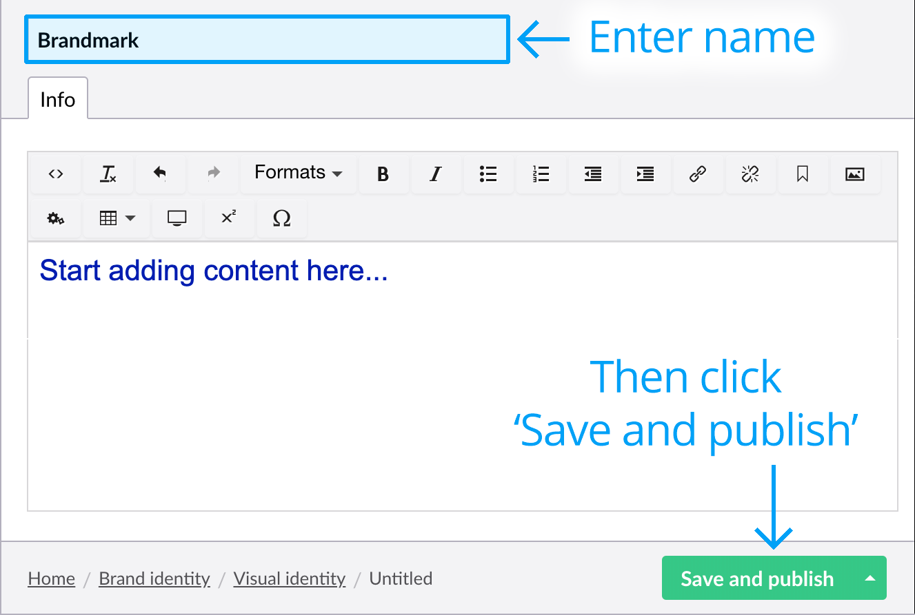 Create a new page - Enter name and save