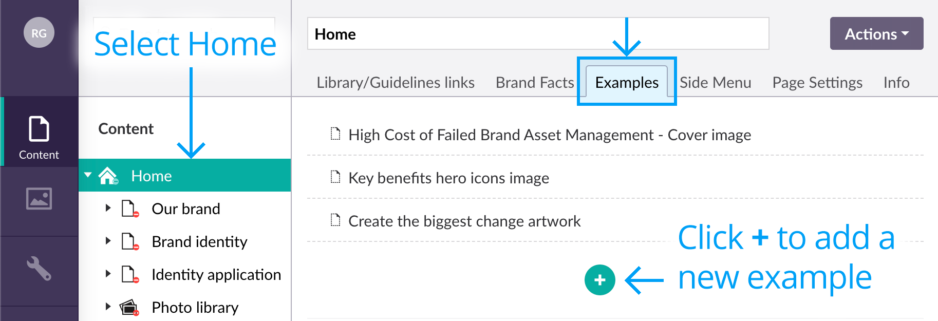 Content section - Add new example panel