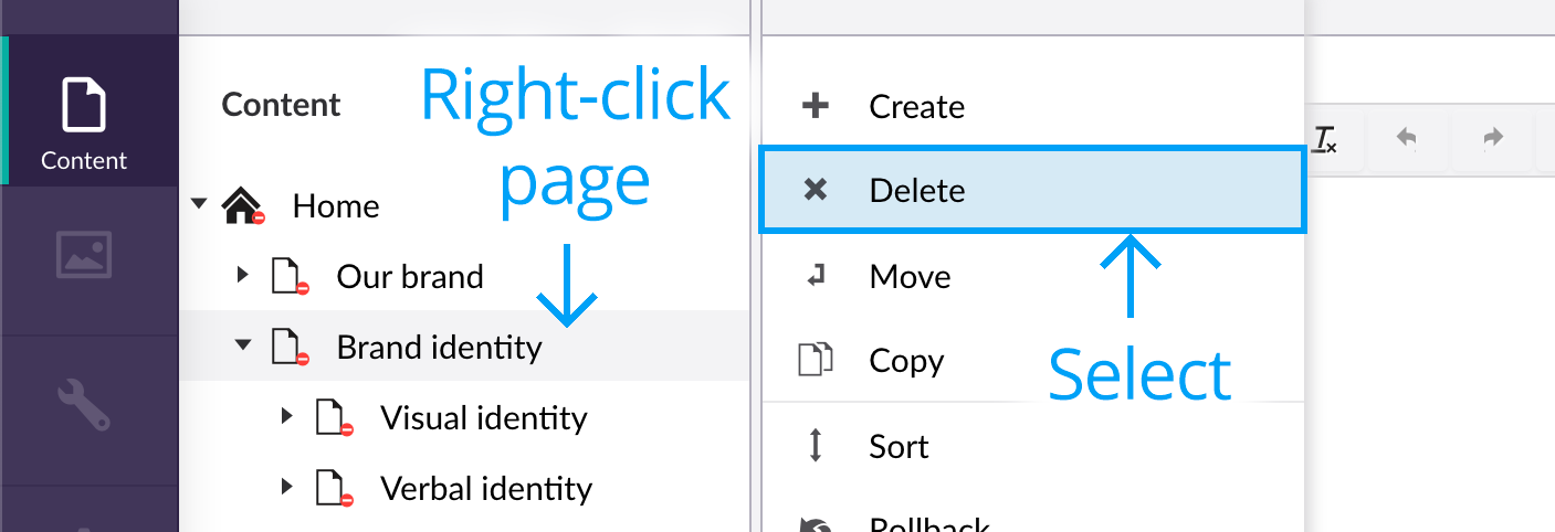 Deleting pages - Select page node