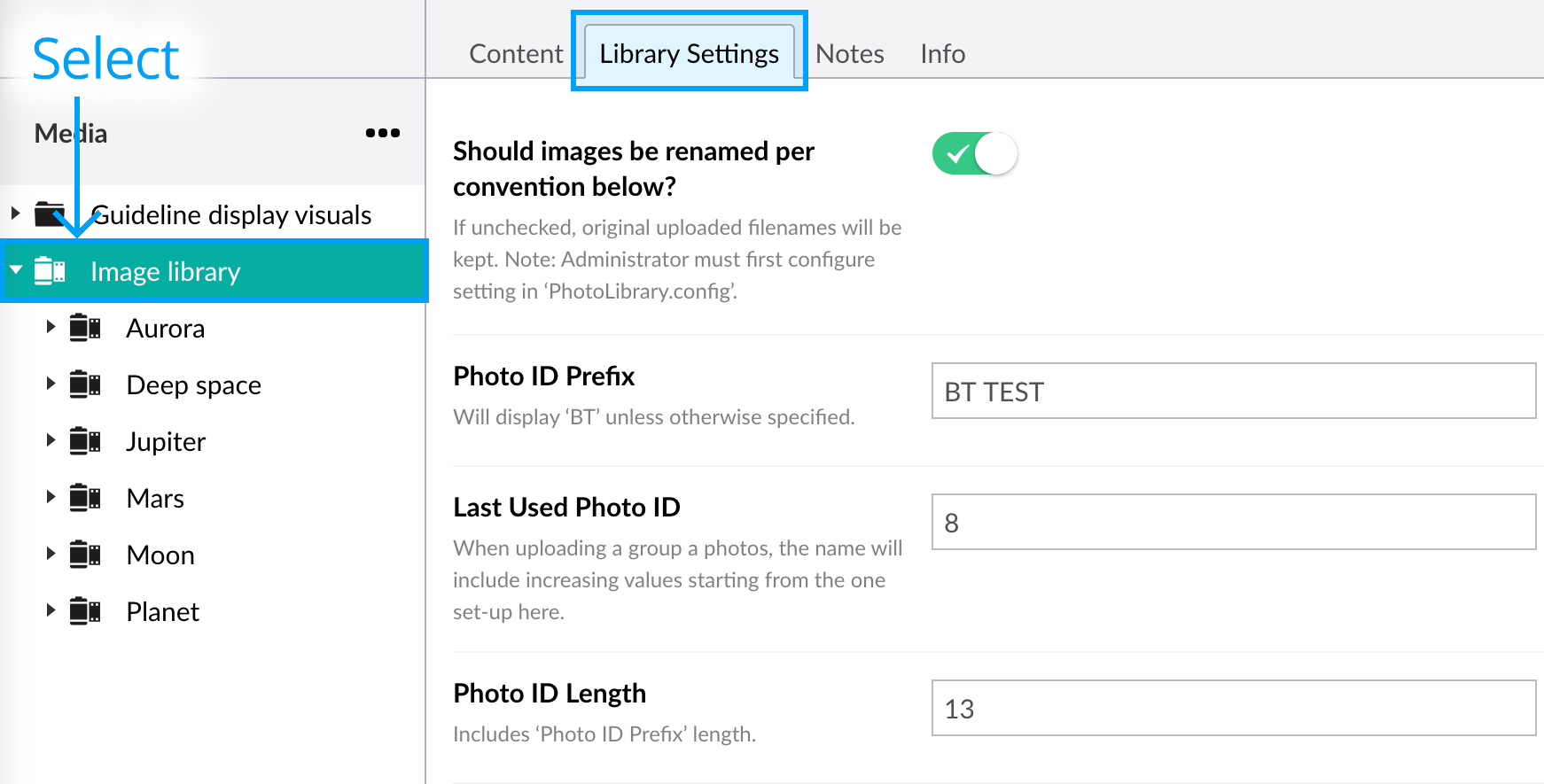 Automated image numbering settings