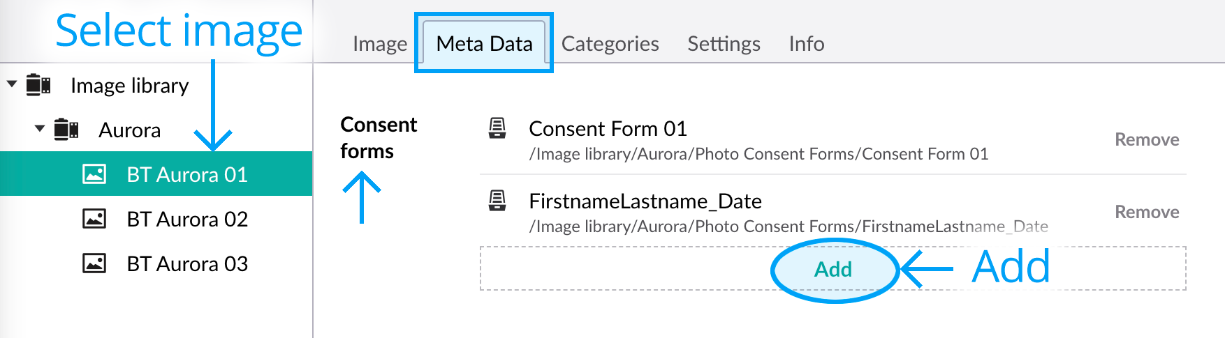 Assign consent forms to images - Add forms