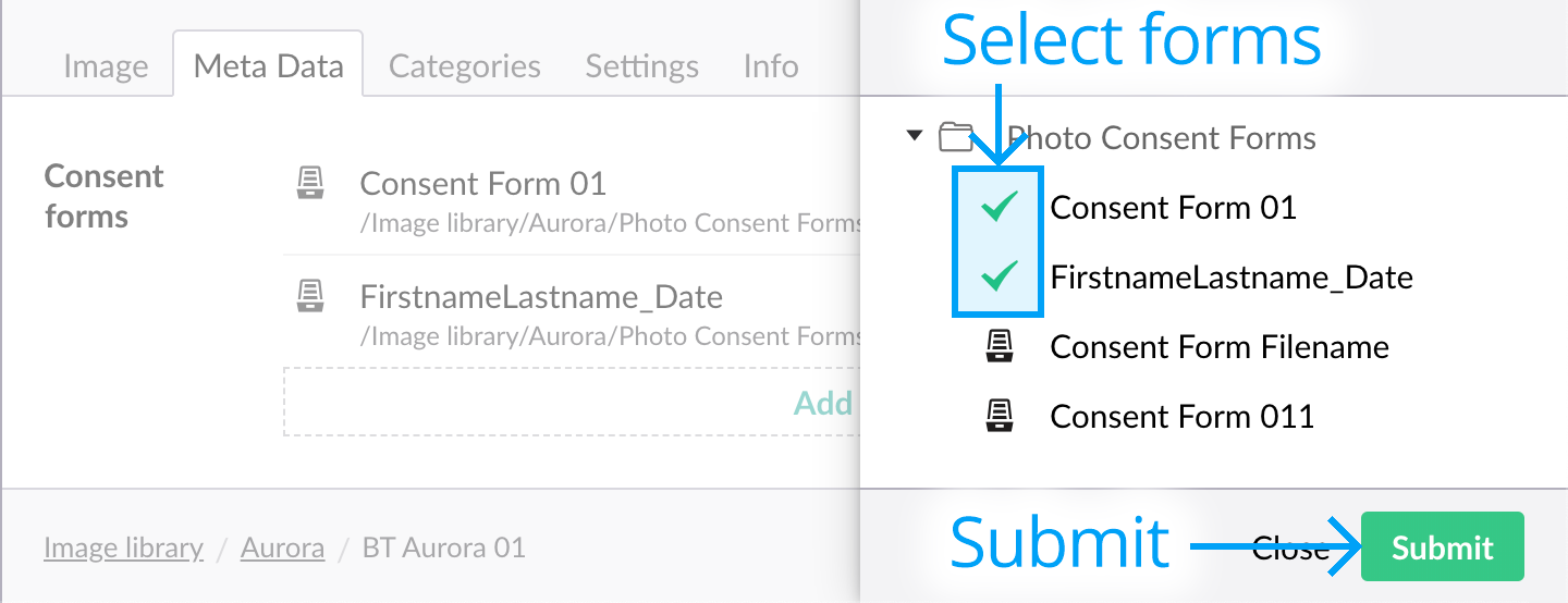 Assign consent forms to images - Select forms