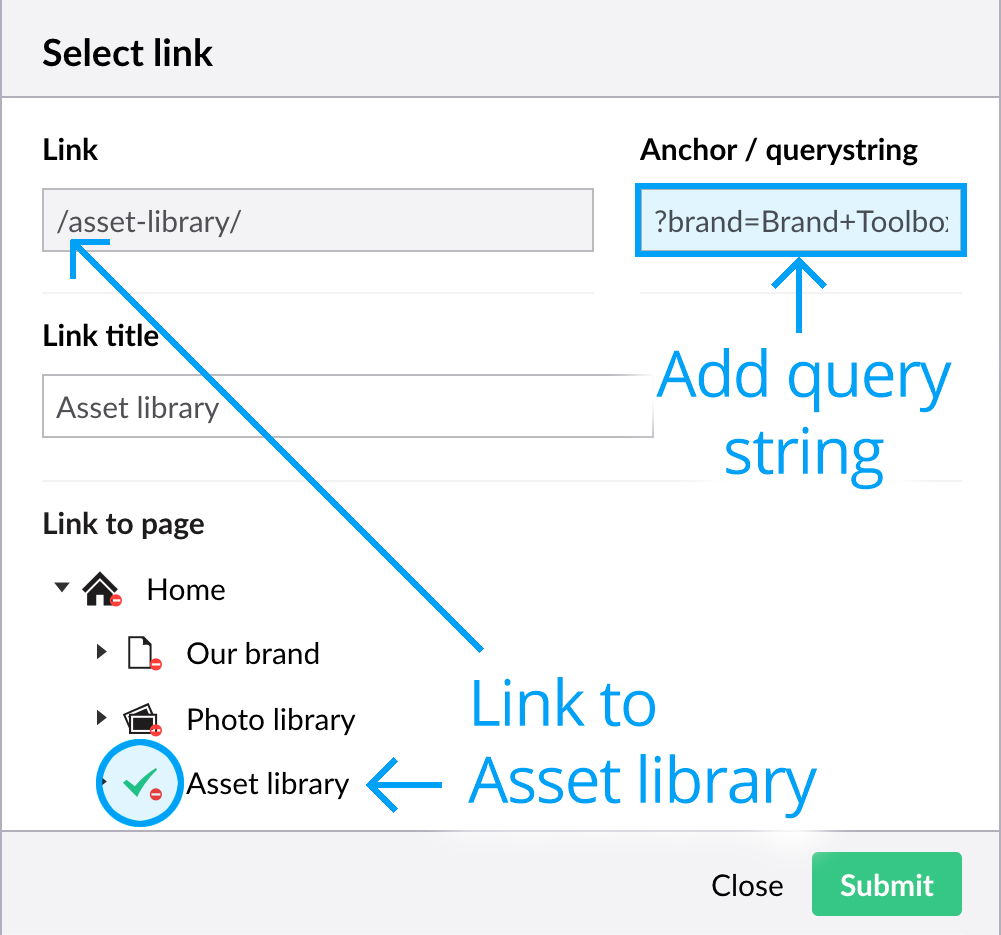 Link to asset library query strings