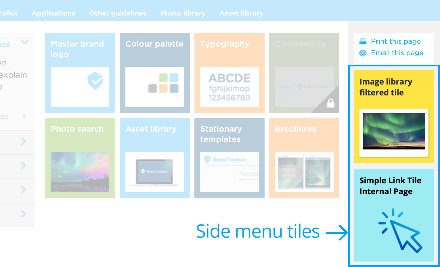 Side menu tiles user interface position