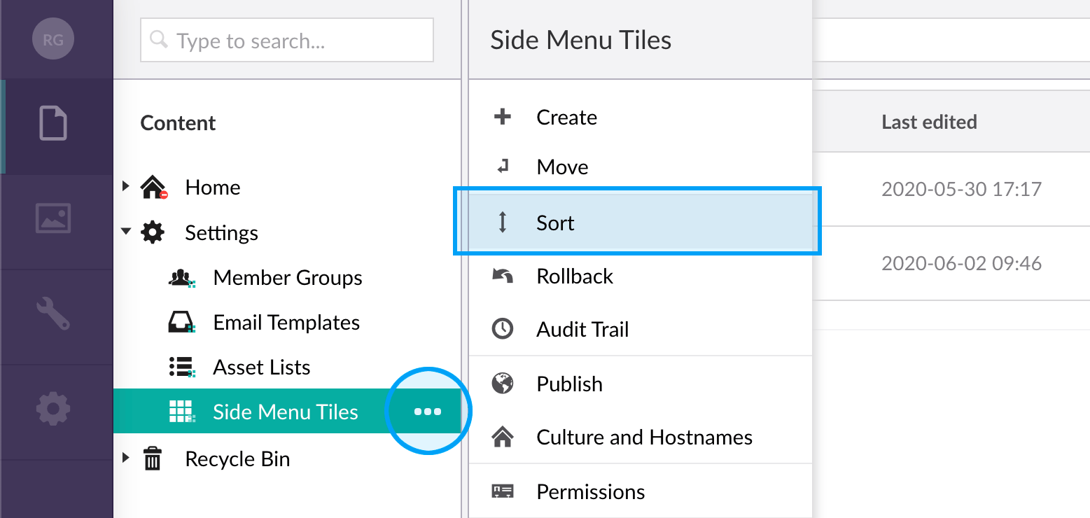 Sorting side menu tiles