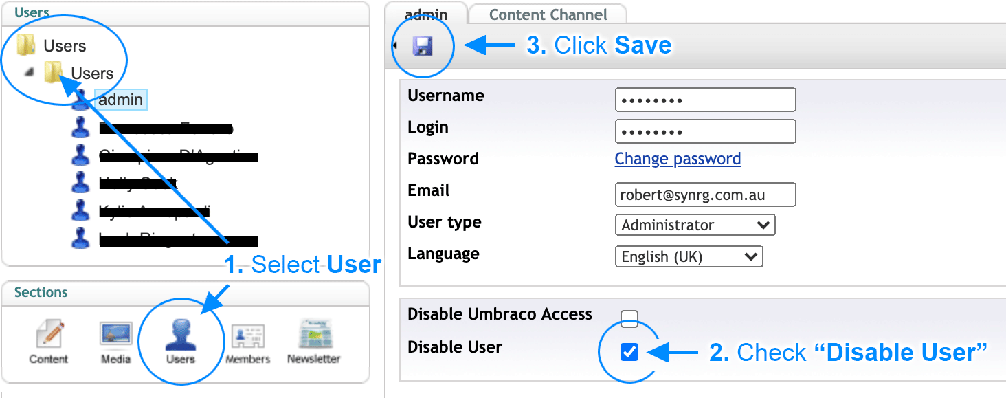 Disable a user