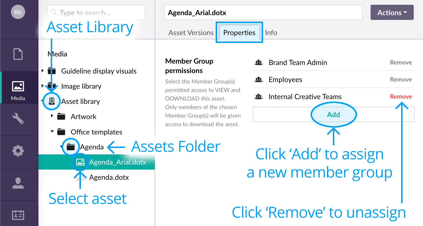 Setting asset member group download permissions to individual assets