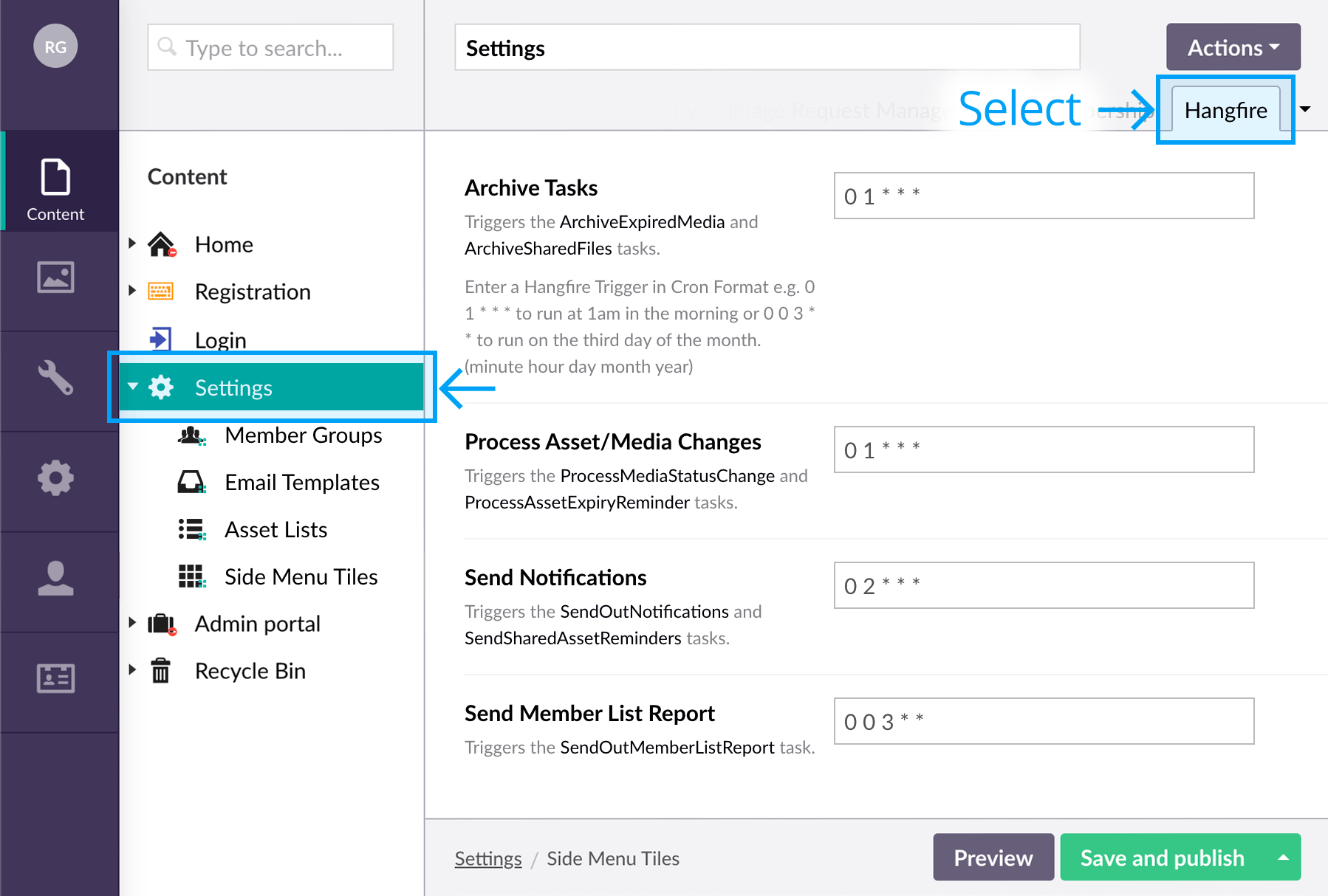 Hangfire events settings