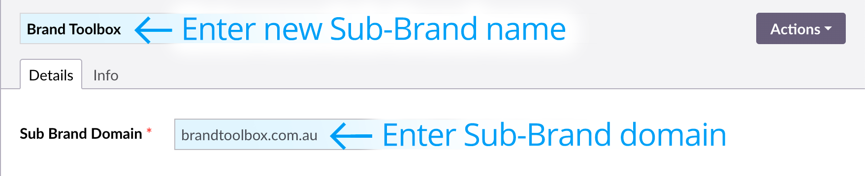 Branding node - Enter sub brand details
