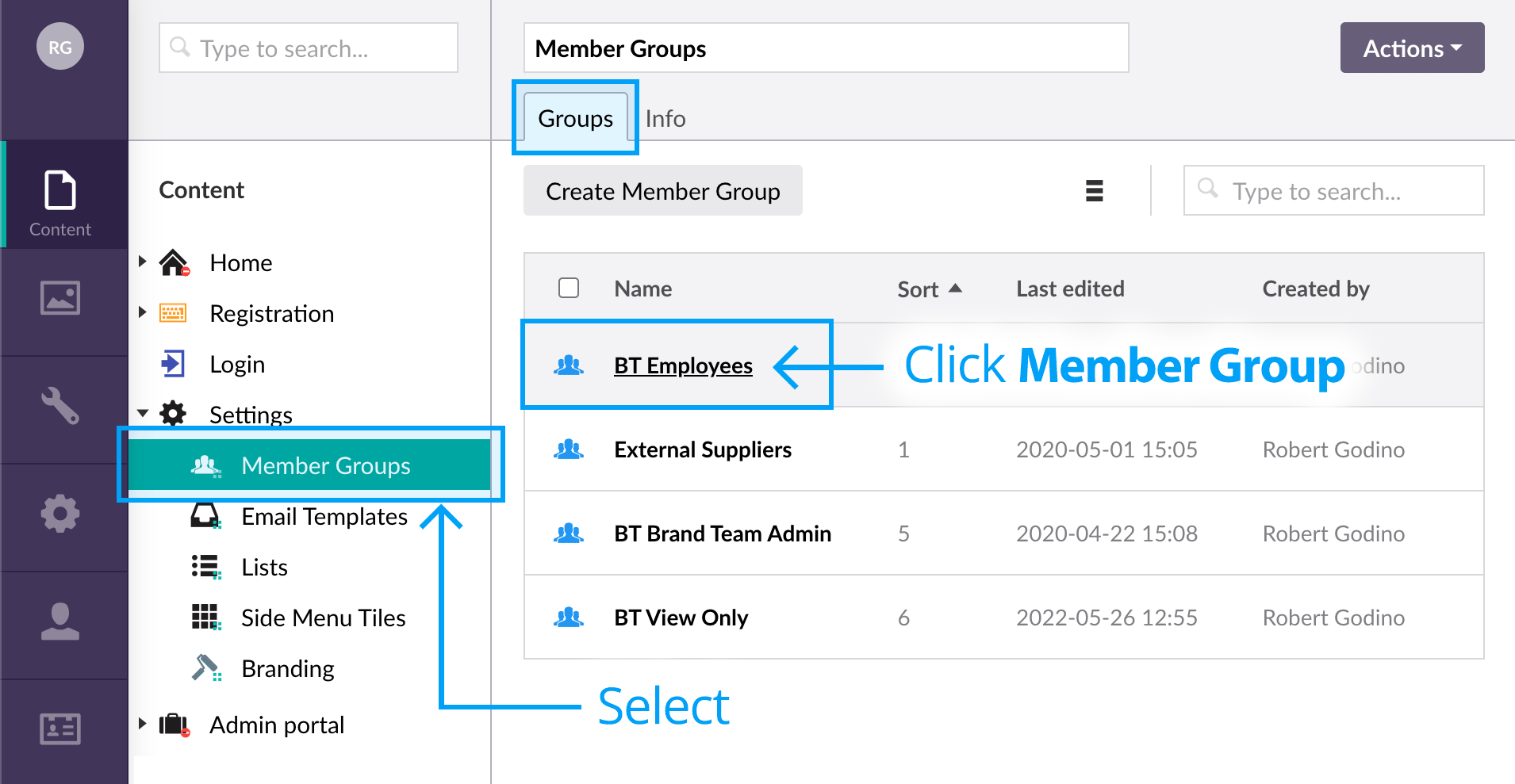 Linking sub brands to member groups