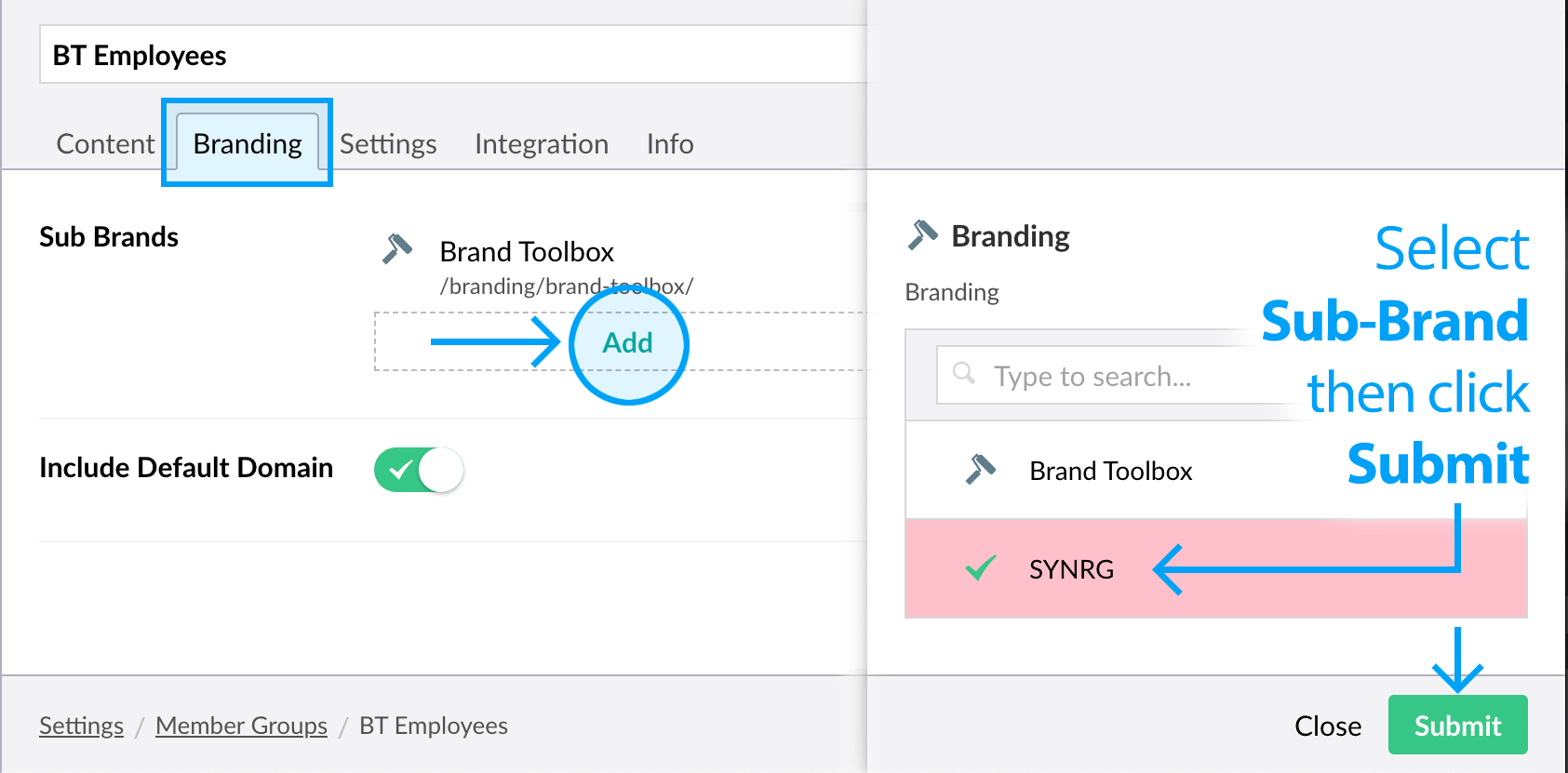 Linking sub brands email domains to member groups