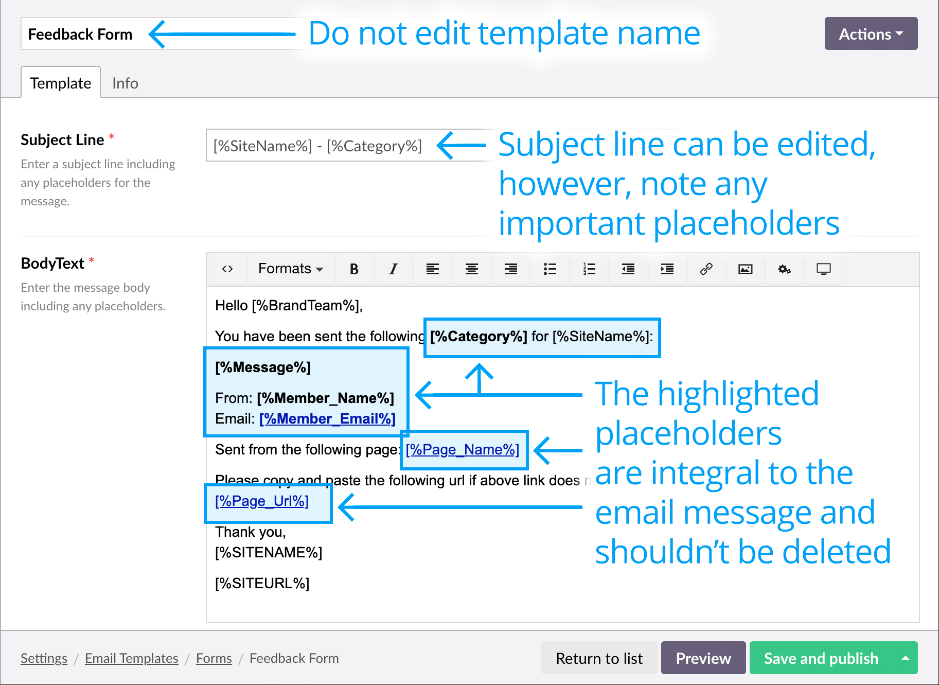 Feedback form template example