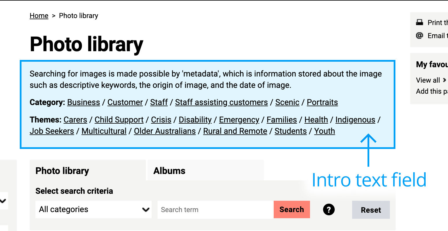 Photo library intro field