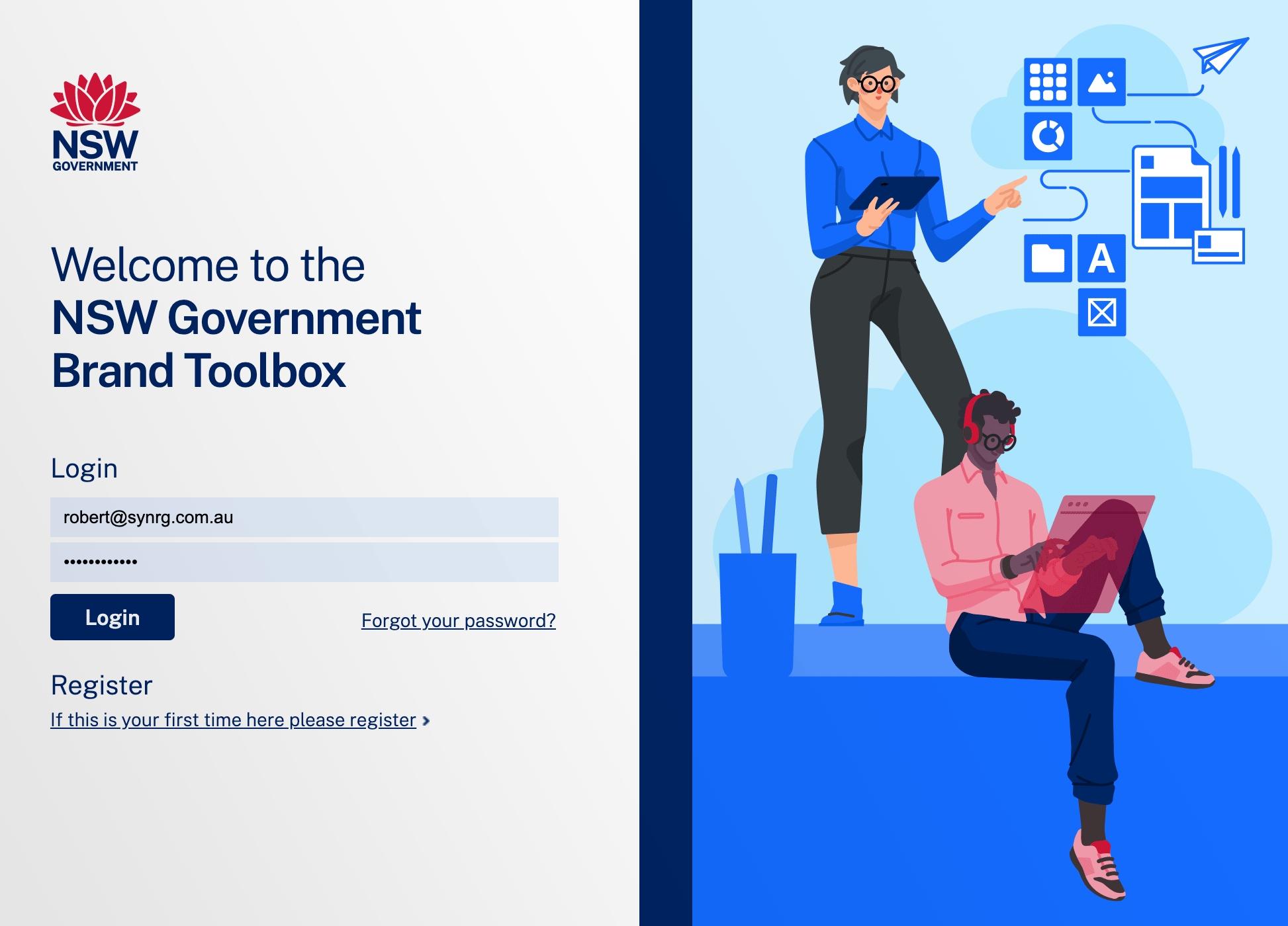 NSW Government Brand Toolbox login screen