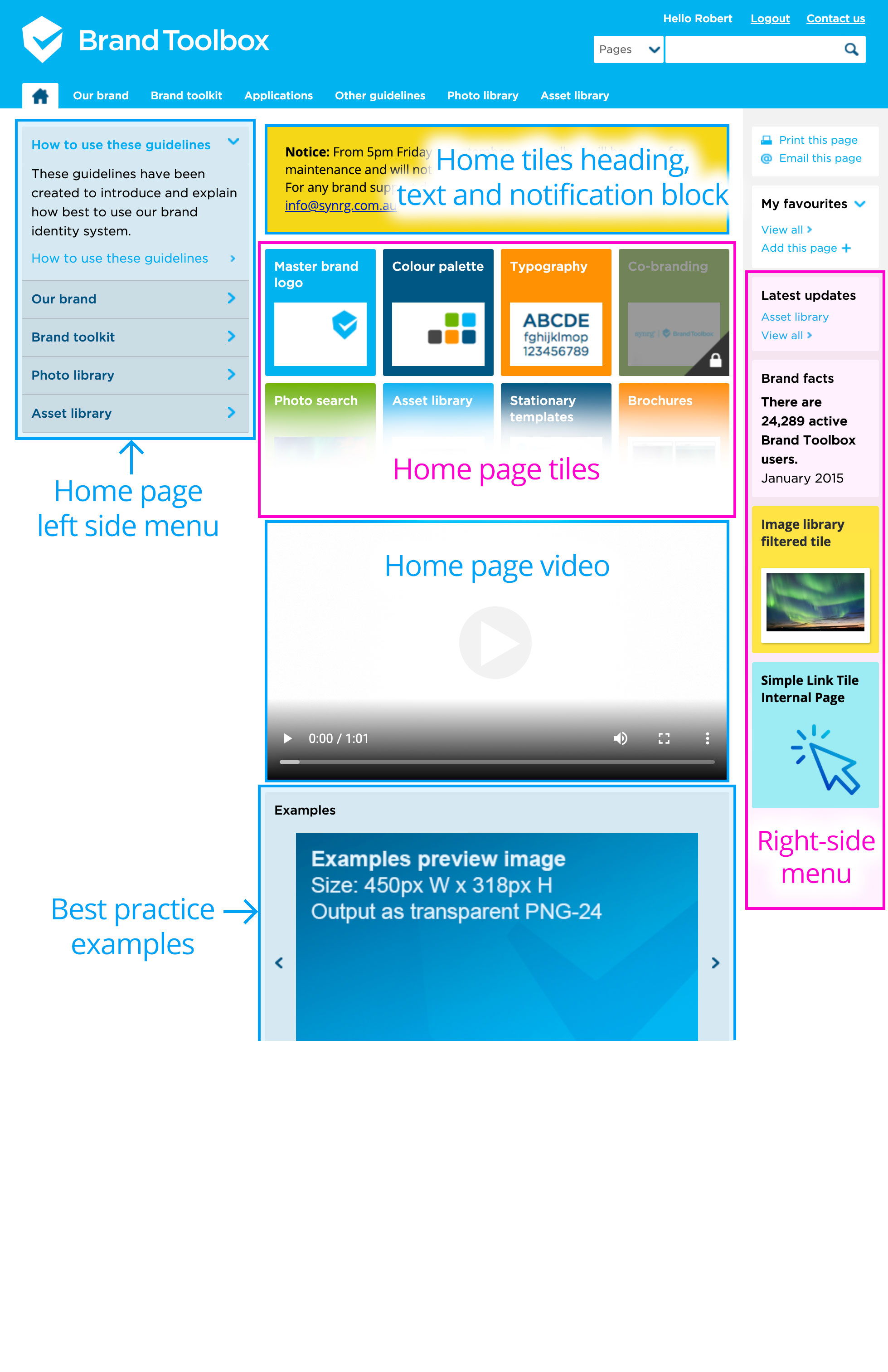 Home page structure and components