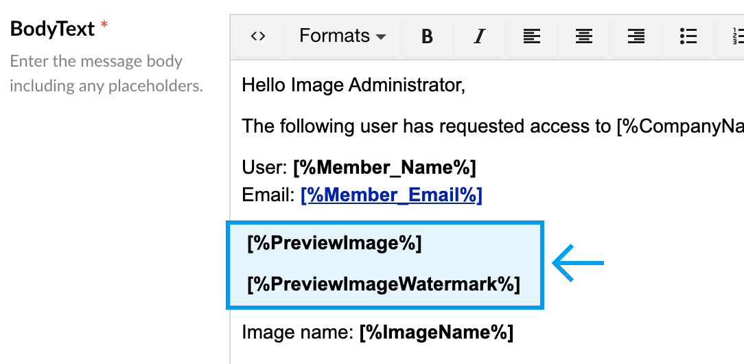 Email request form properties