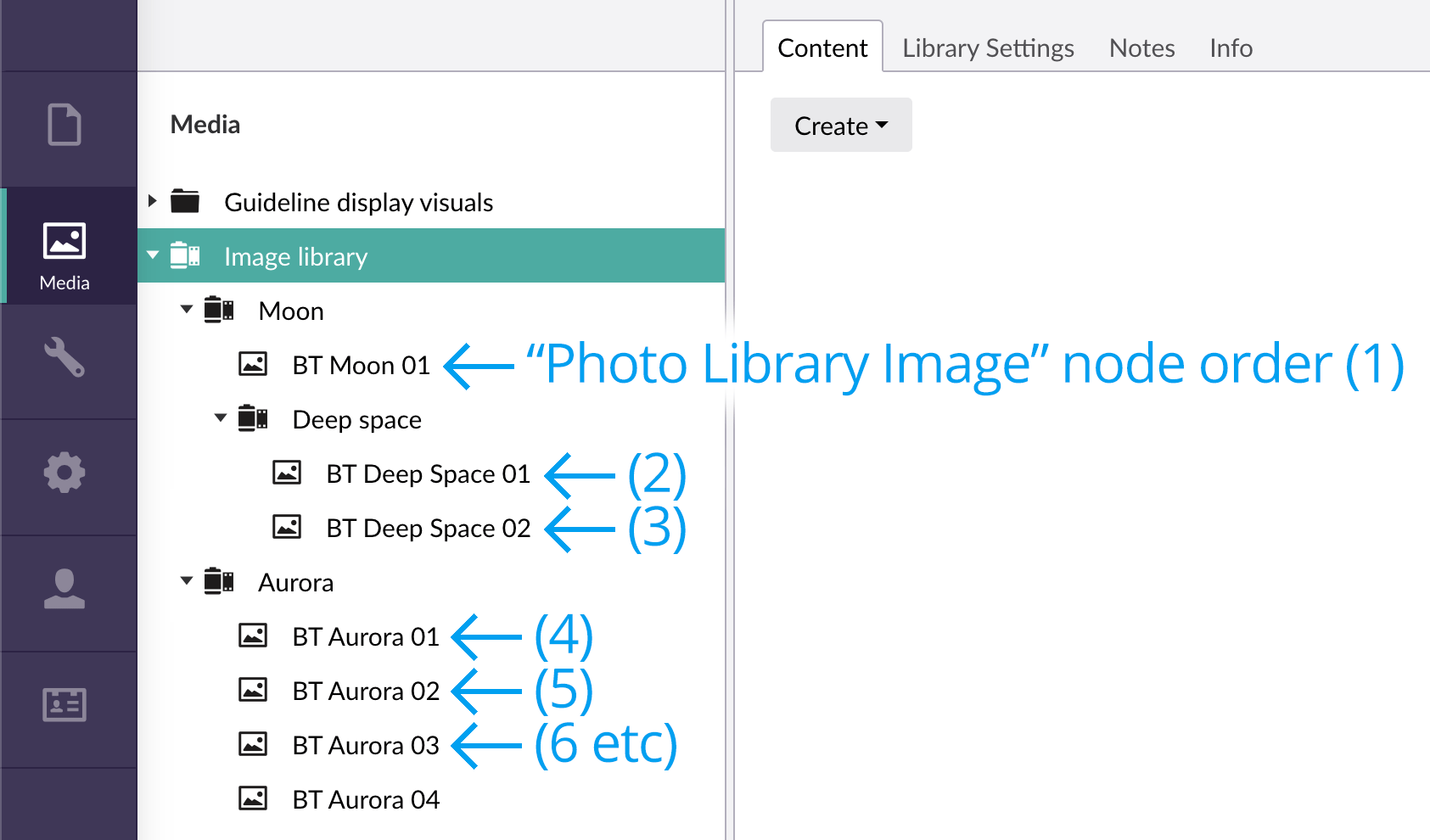 Photo Library backoffice node order