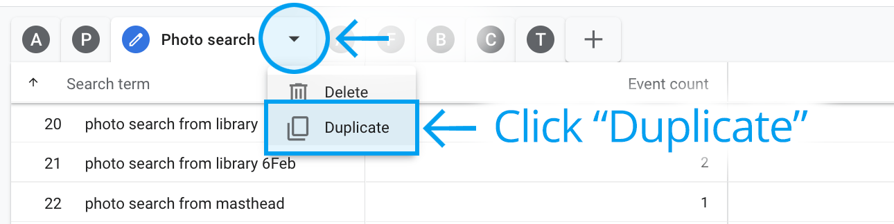 Click duplicate on exploration tab