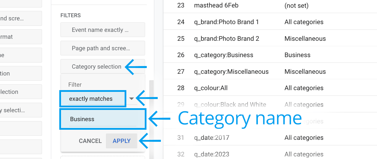 Photo category filter exactly matches business