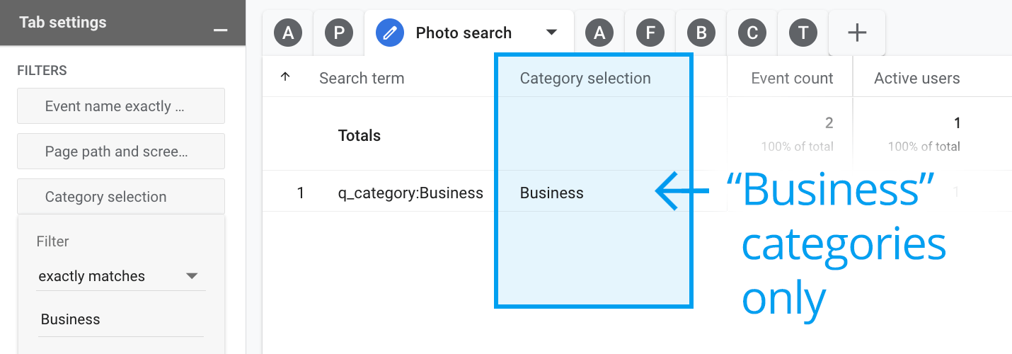 Only business photo categories displayed
