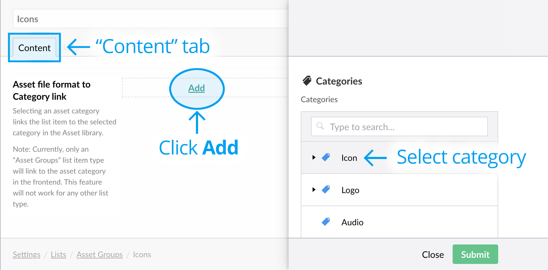 Add category to file format list item