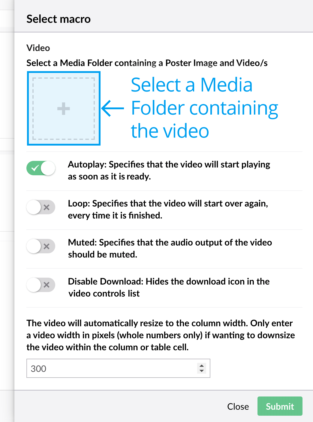 Input video macro details slide out panel