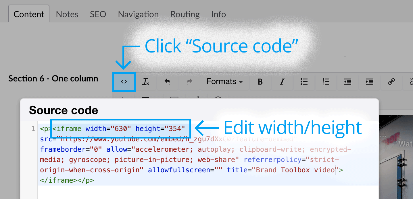 Edit the source code pixel width and height