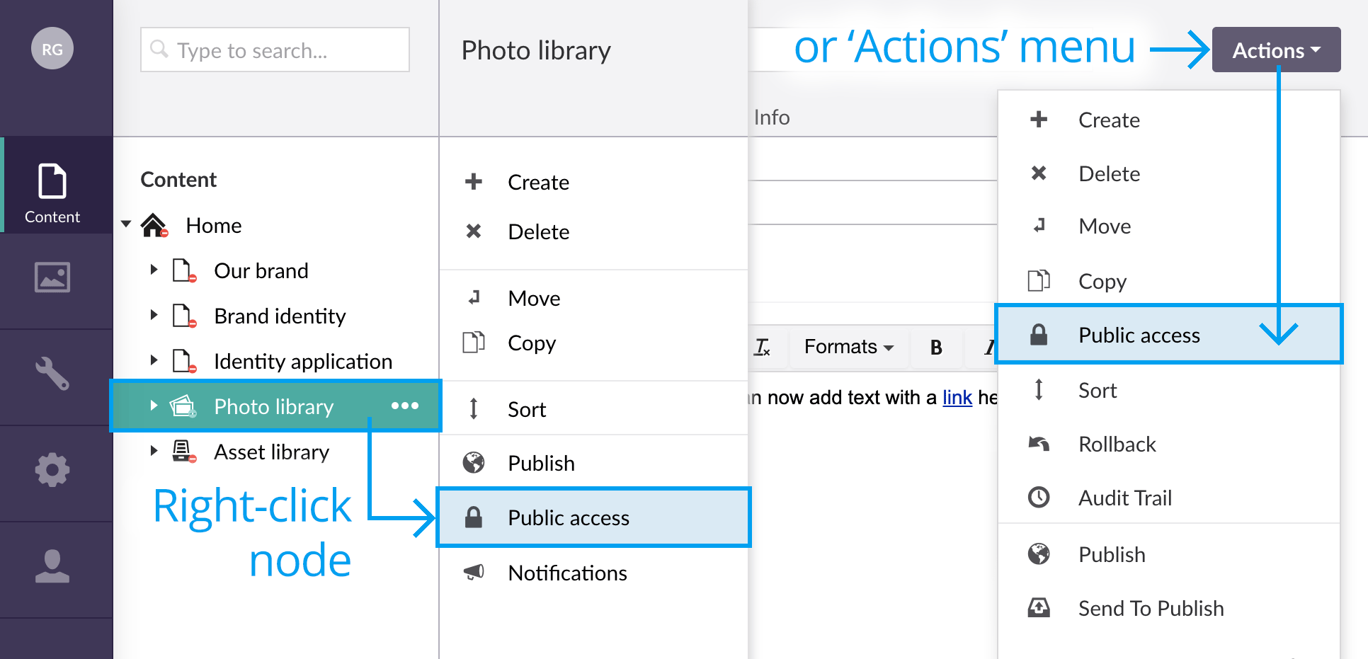 Public access restrictions on the Photo library node 