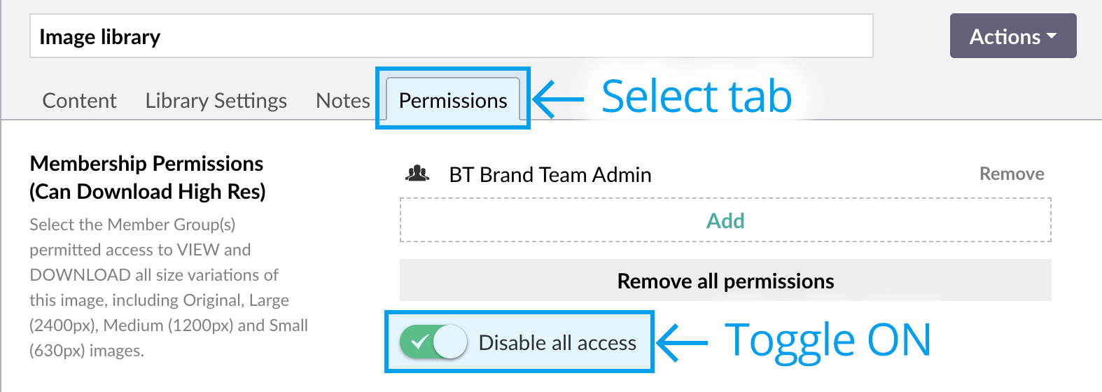 Disable all access toggle