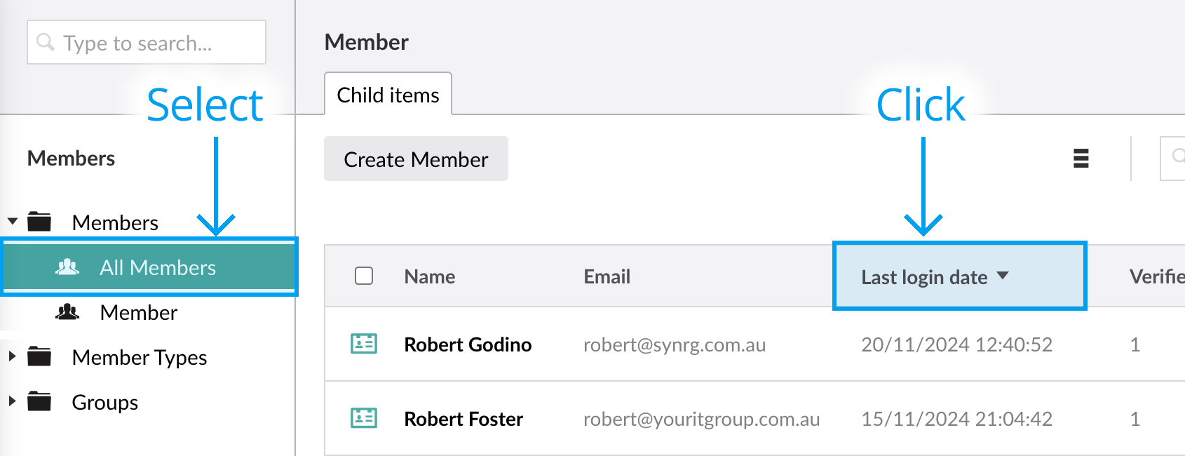 Sort members by last login date