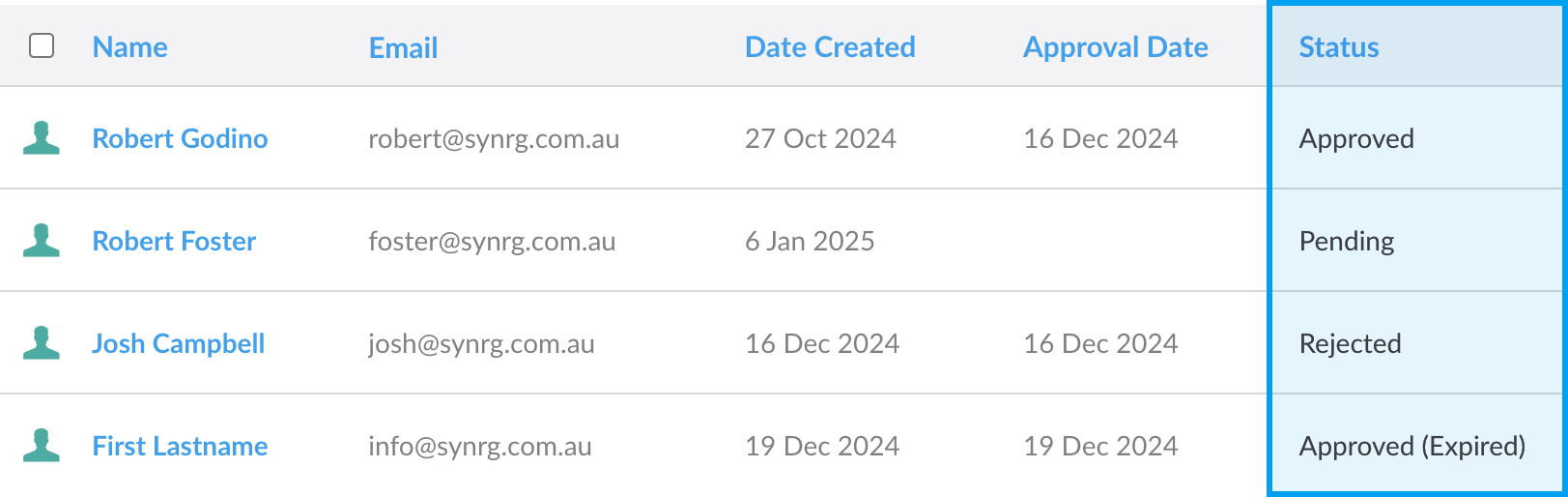 Registration requests status lists